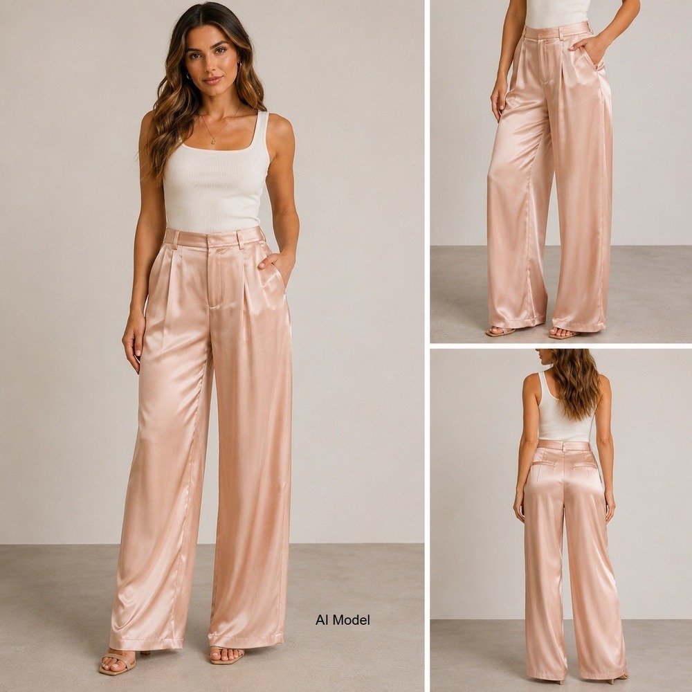 Favorite Daughter Tuscany Satin Wide Leg Pants size 8 Champagne Pink Pleated